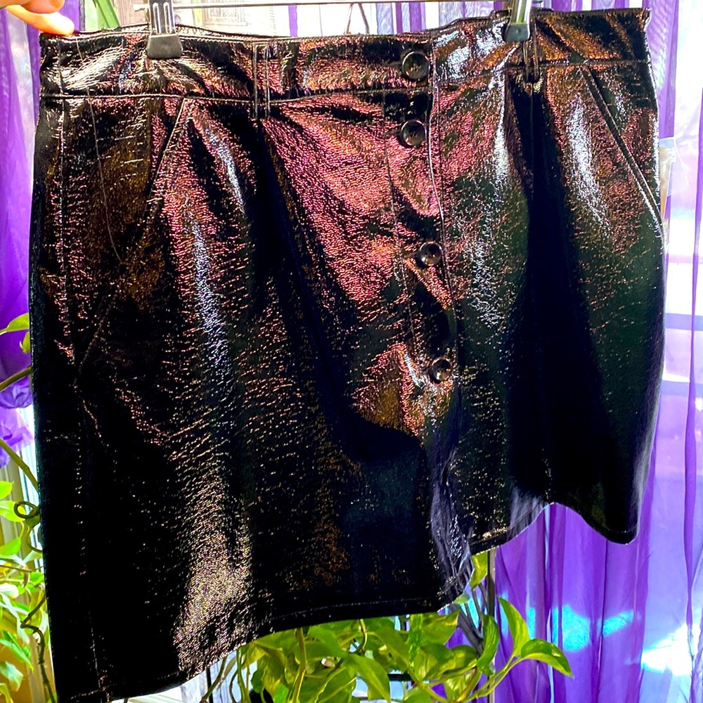 Black Vinyl Button down mini skirt with pockets. Size 1X